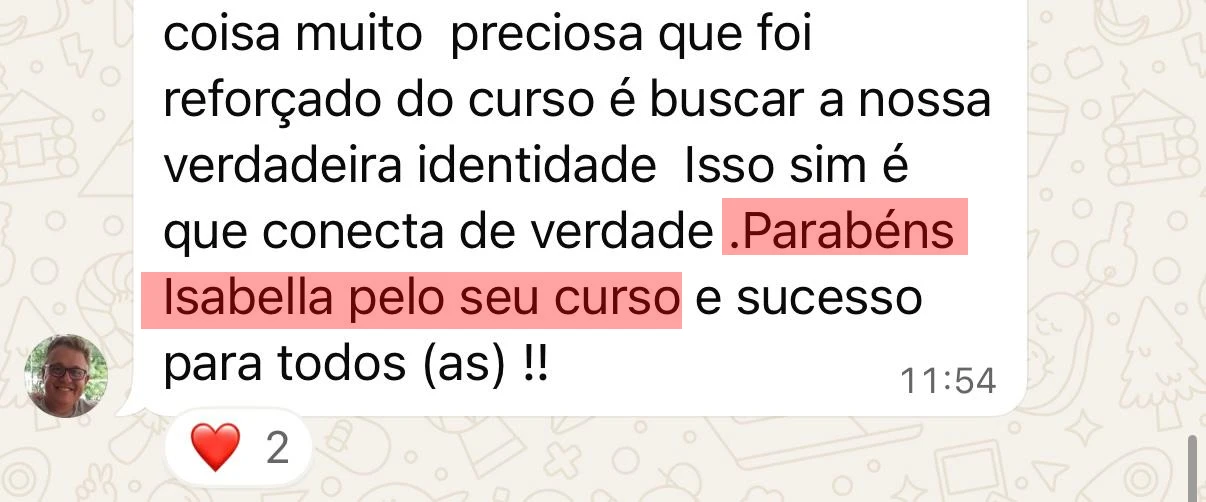 Depoimento: parabéns Isabella pelo seu curso